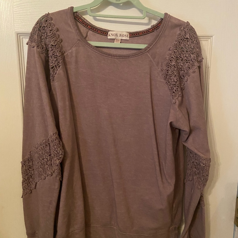Knox Rose Lace Crochet Embellished Sweatshirt